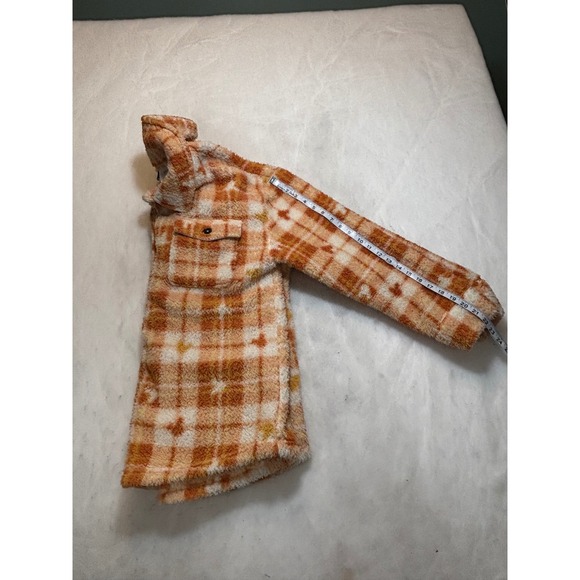 Disney Mickey Mouse Plaid Sherpa Fleece Shacket Shirt Jacket Orange White L - Picture 9 of 10